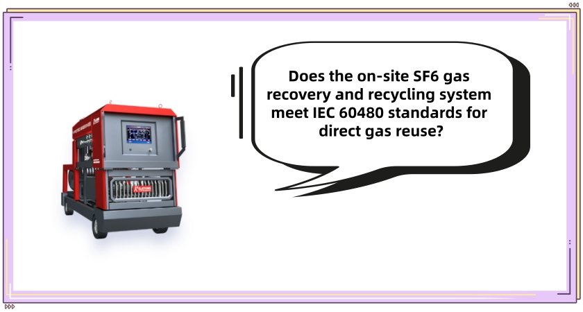 Does the on-site SF6 gas recovery and recycling system meet IEC 60480 standards for direct gas reuse?
