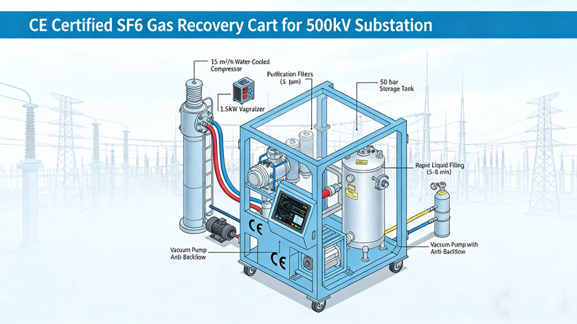 CE Certified SF6 Gas Recovery Cart for 500kV Substation