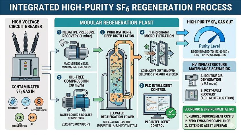 High-Purity SF6 Regeneration for HV Infrastructure in High Voltage Circuit Breaker Maintenance
