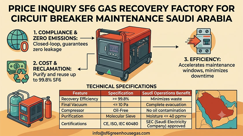 Price Inquiry for SF6 Gas Recovery Factory for Circuit Breaker Maintenance Saudi Arabia